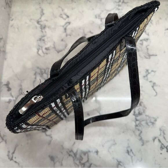 Plaid beaded Burberry-print Tote Bag with Black Straps - Picture 15 of 15